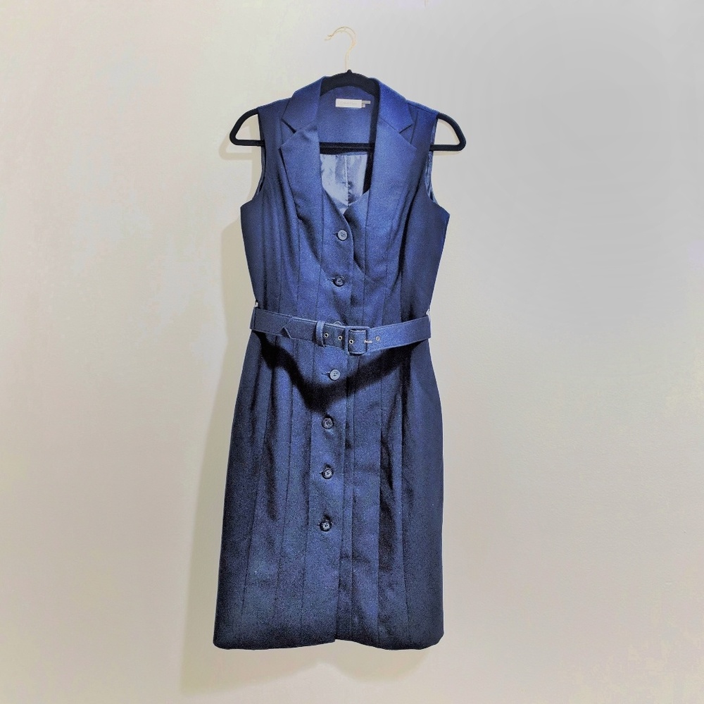 Calvin Klein navy blue coat with belt